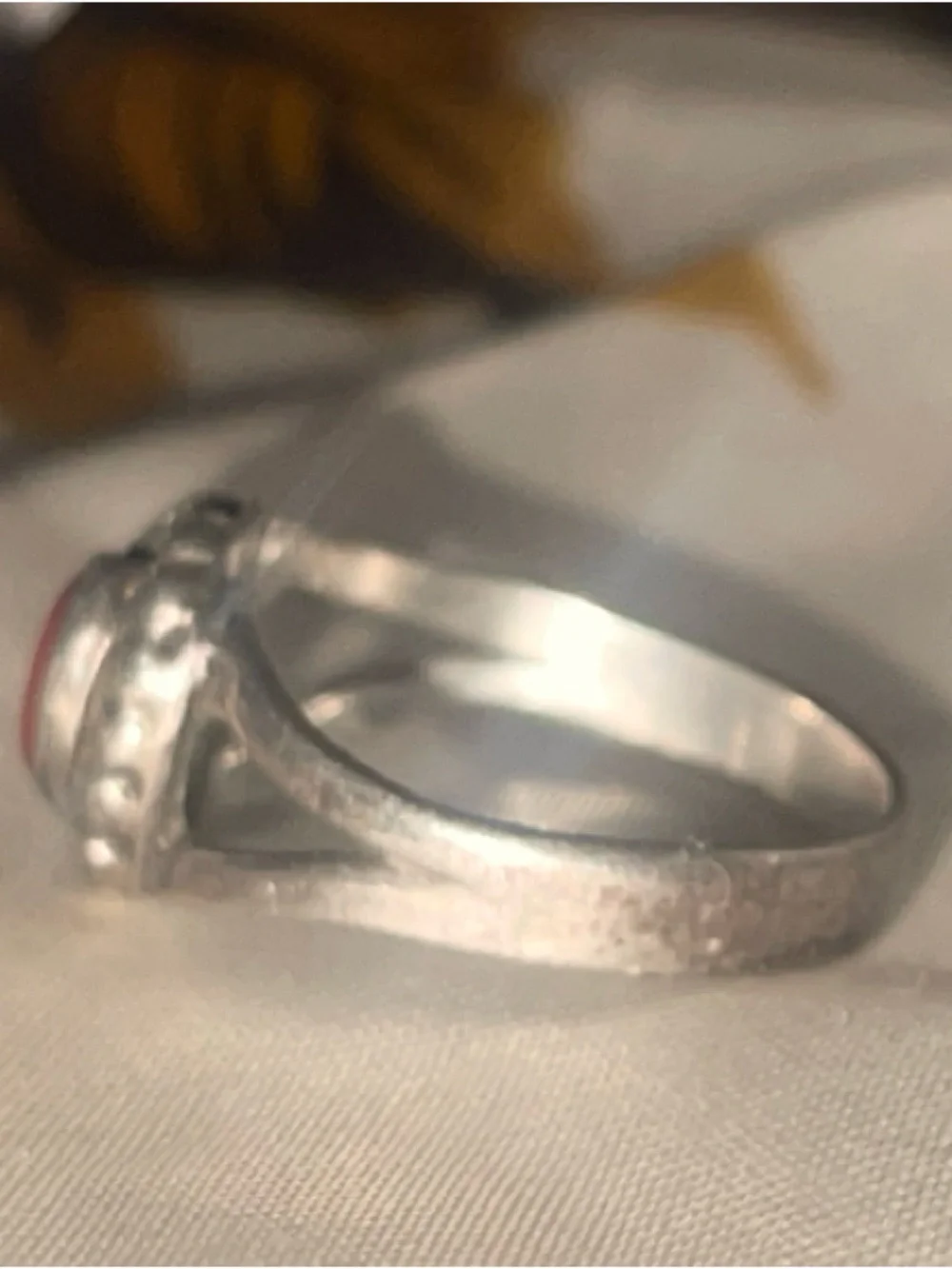 Sterling Silver Red Coral Oval Ring - Navajo feather design